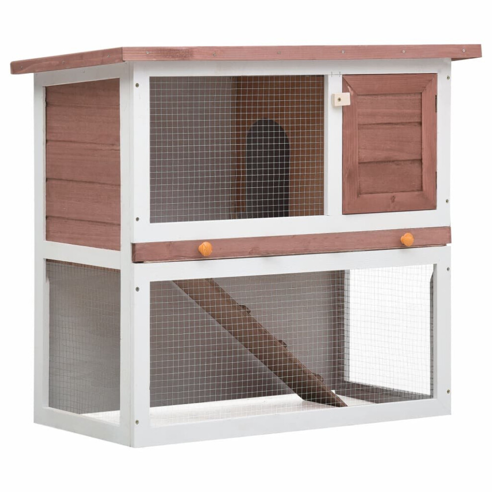 vidaXL Outdoor Rabbit Hutch 1 Door Brown Wood Pet House Habitat Cage Carrier