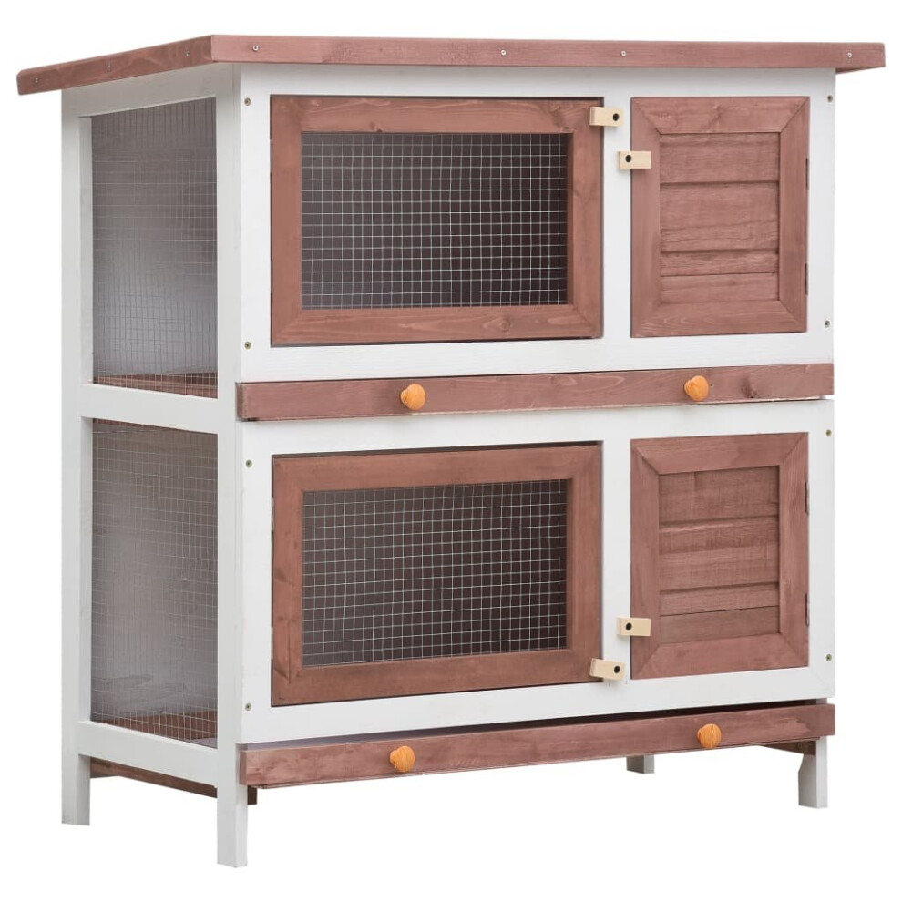 vidaXL Outdoor Rabbit Hutch 4 Doors Brown Wood Pet House Habitat Cage Carrier