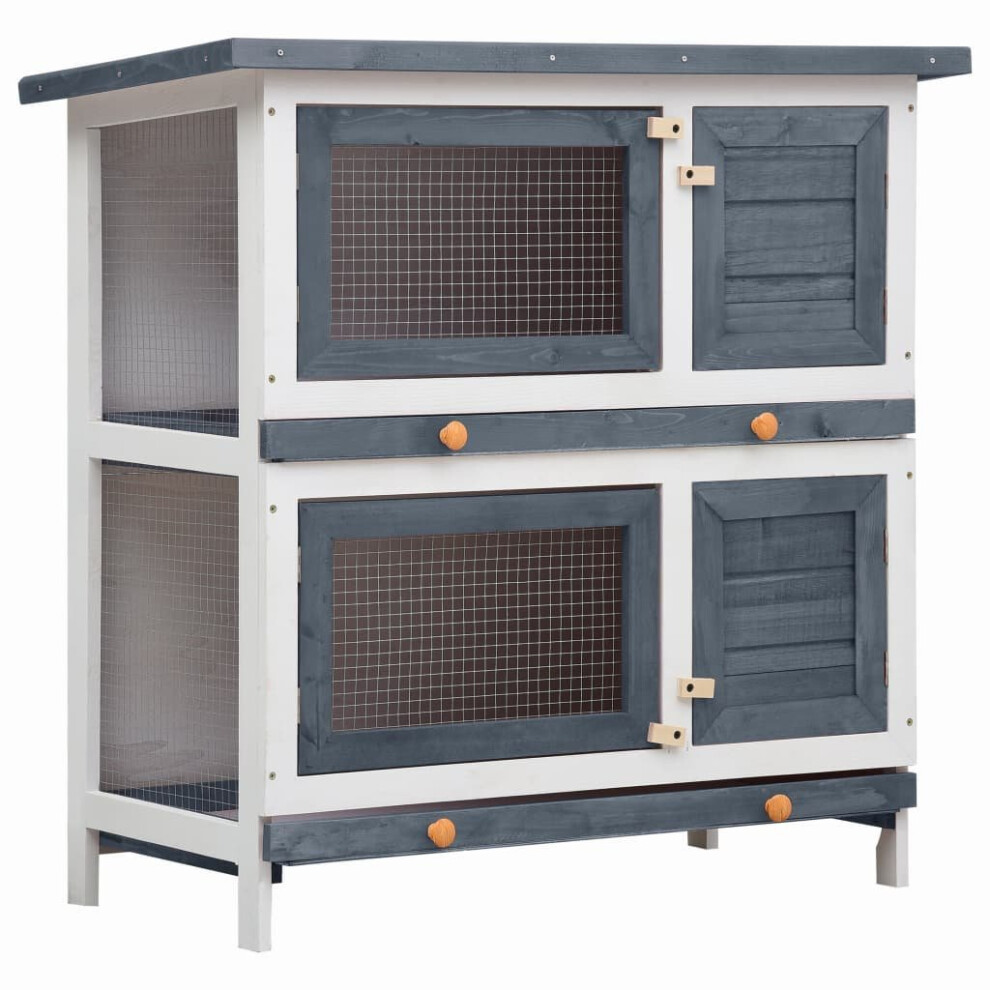 Vidaxl Outdoor Rabbit Hutch 4 Doors Grey Wood Pet House Habitat Cage Carrier