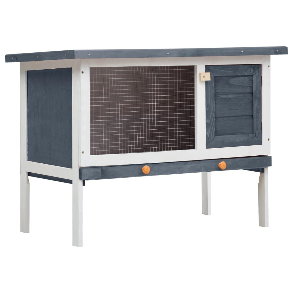 Vidaxl Outdoor Rabbit Hutch 1 Layer Grey Wood Pet House Habitat Cage Carrier