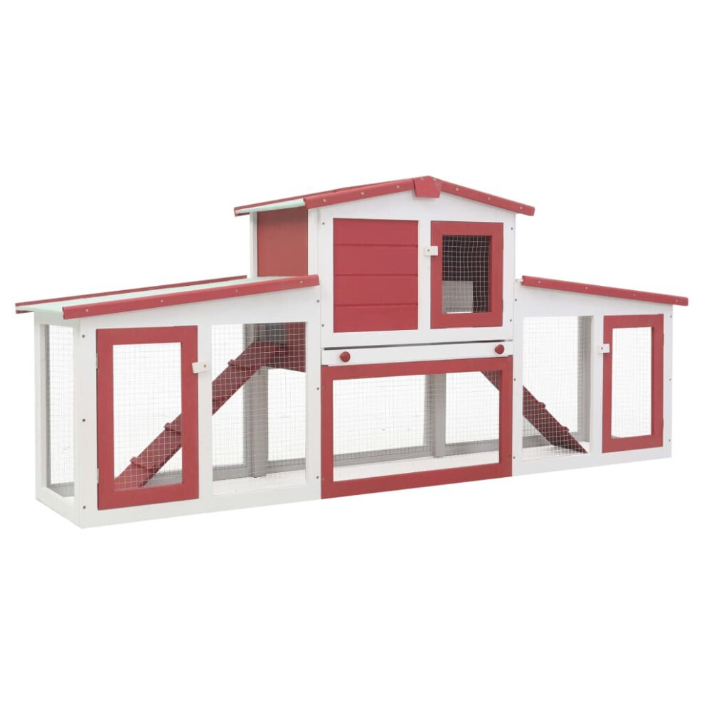 vidaXL Outdoor Large Rabbit Hutch Red and White Wood Small Animal Enclosure