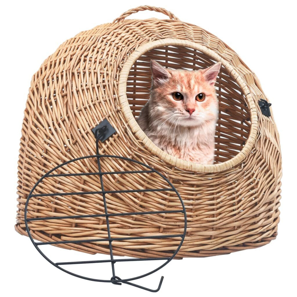 vidaXL Cat Transporter 60x45x45cm Natural Willow Pet Basket Puppy Carrier