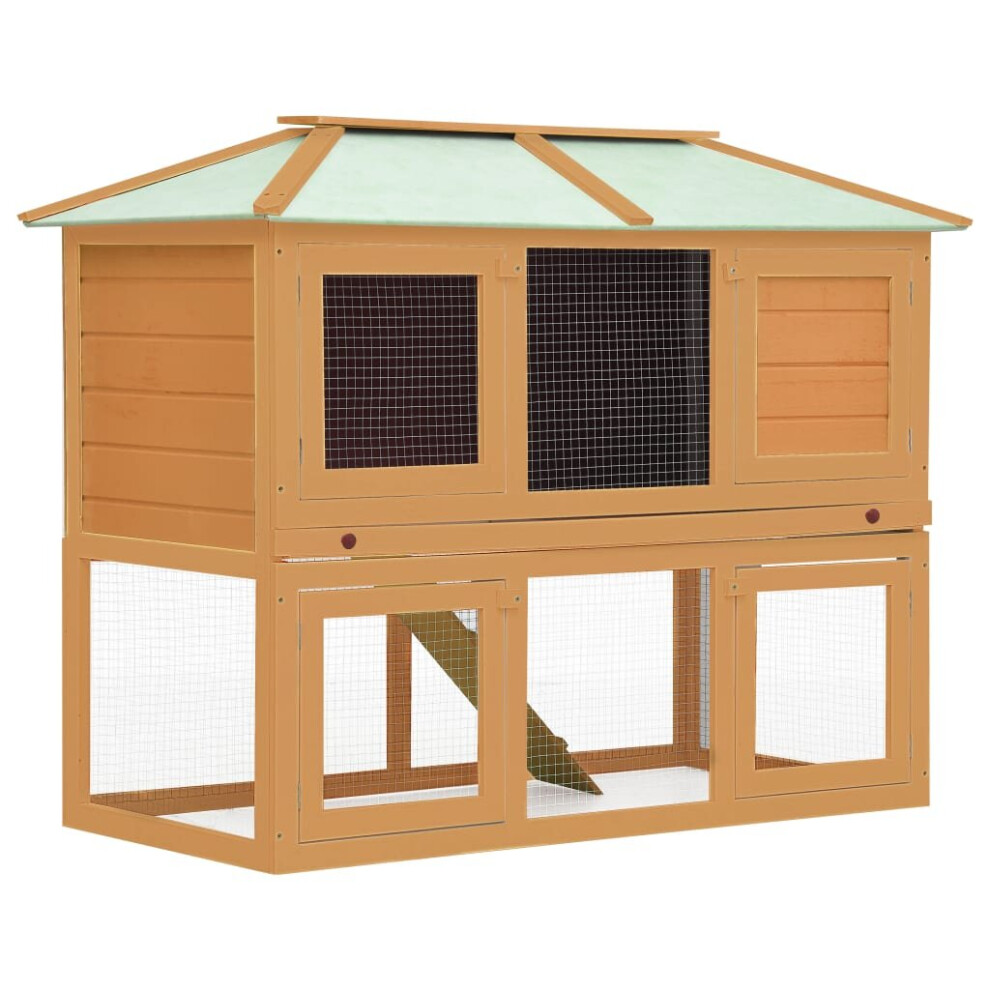 vidaXL Animal Rabbit Cage Double Floor Wood Pet House Habitat Hutch Carrier