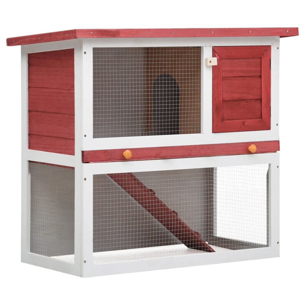 vidaXL Outdoor Rabbit Hutch 1 Door Red Wood Pet House Habitat Cage Carrier