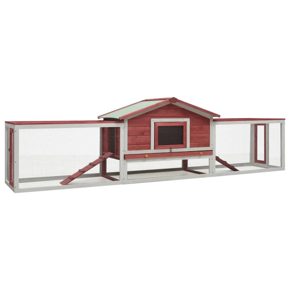 Vidaxl Solid Pine & Fir Wood Rabbit Hutch Outdoor Wooden Rabbit House Red
