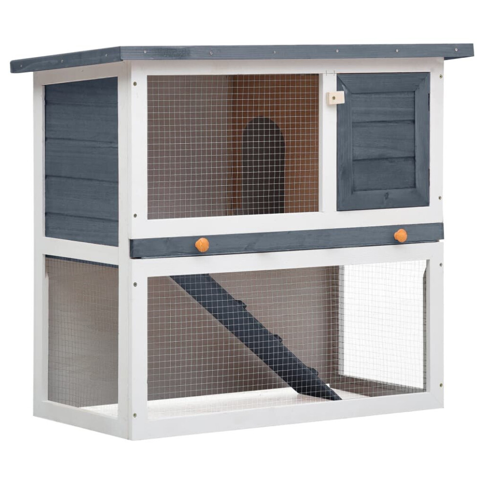 vidaXL Outdoor Rabbit Hutch 1 Door Grey Wood Pet House Habitat Cage Carrier