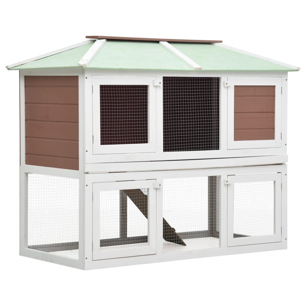 vidaXL Animal Rabbit Cage Double Floor Brown Wood Pet Habitat Hutch Carrier