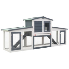 vidaXL Outdoor Large Rabbit Hutch Grey and White Wood Outdoor Pet Shelter