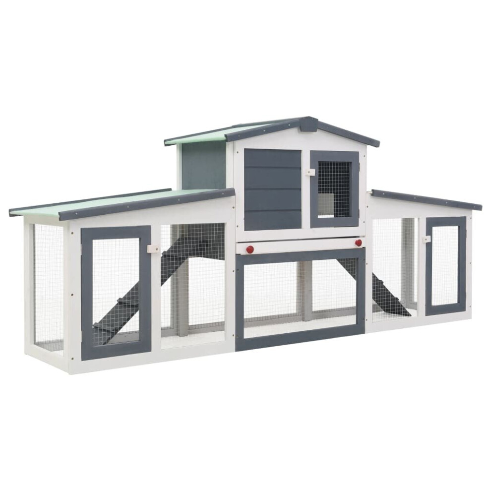 Vidaxl Outdoor Large Rabbit Hutch Grey And White Wood Outdoor Pet Shelter