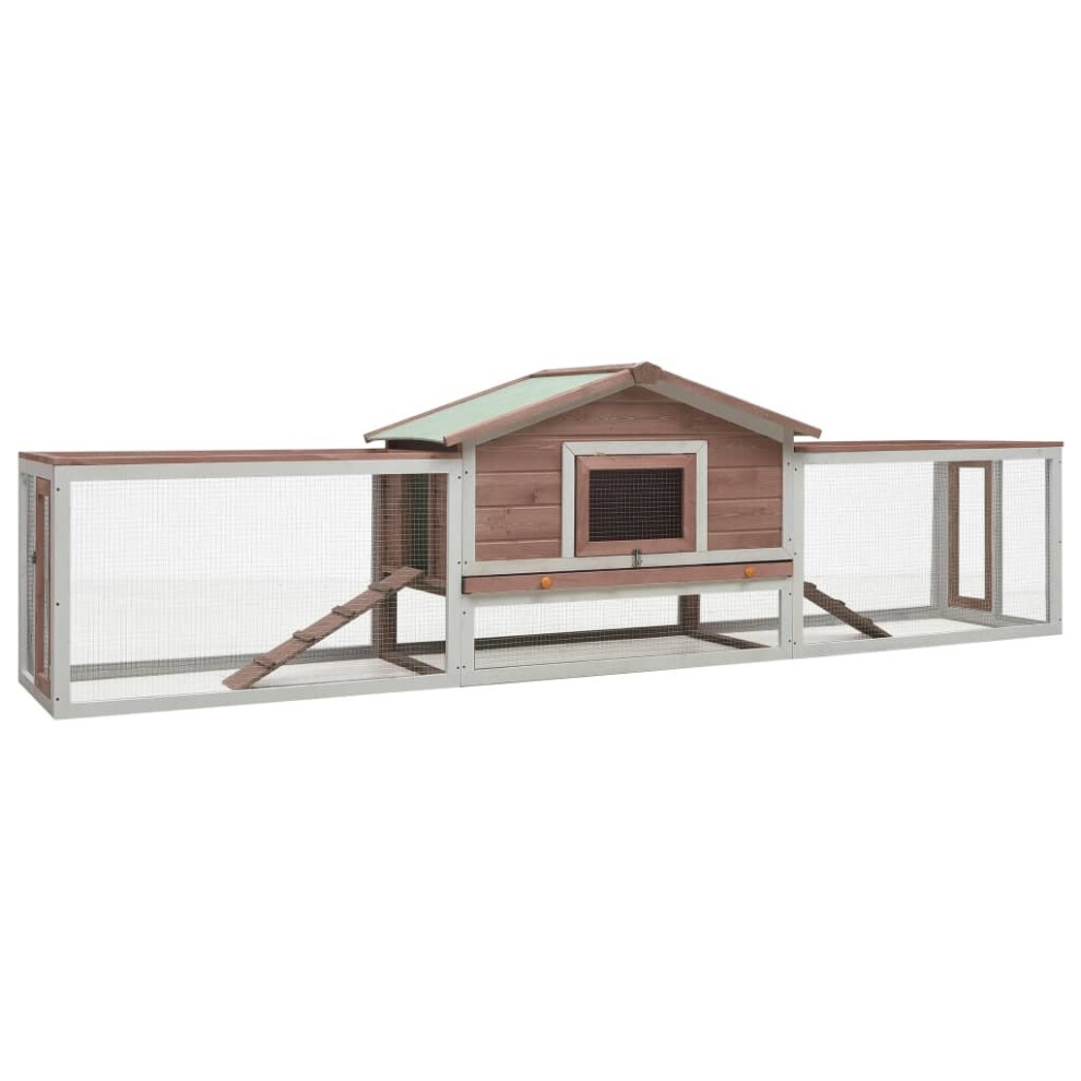 vidaXL Solid Pine & Fir Wood Rabbit Hutch Mocha Outdoor Wooden Rabbit House