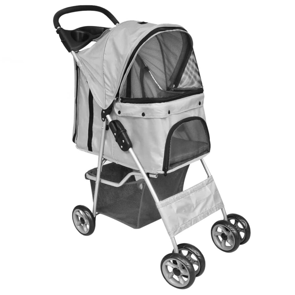 vidaXL Folding Pet Stroller Dog/Cat Travel Carrier Grey Cat Carrier Trailer