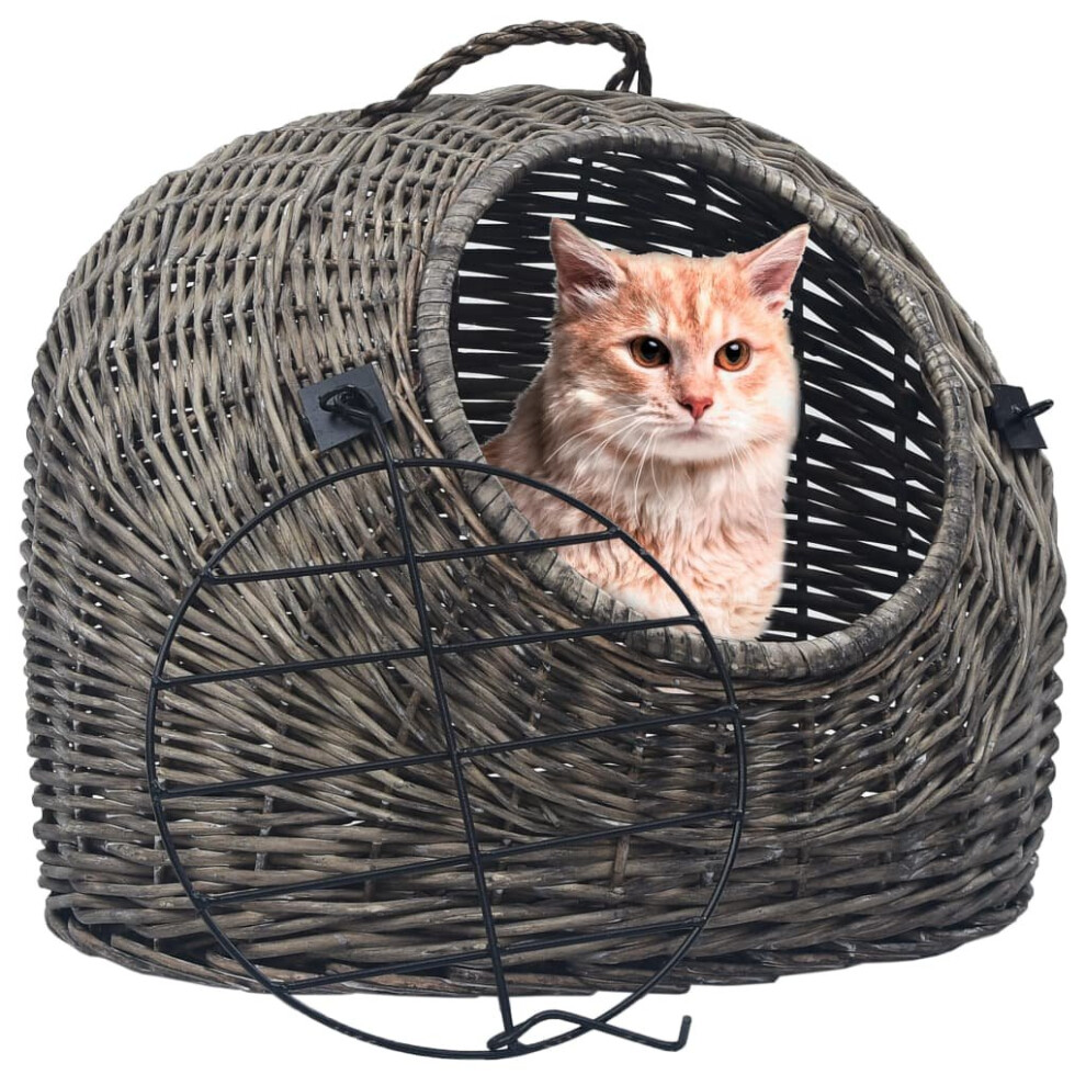 vidaXL Cat Transporter Grey 45x35x35cm Natural Willow Pet Basket Puppy Carrier