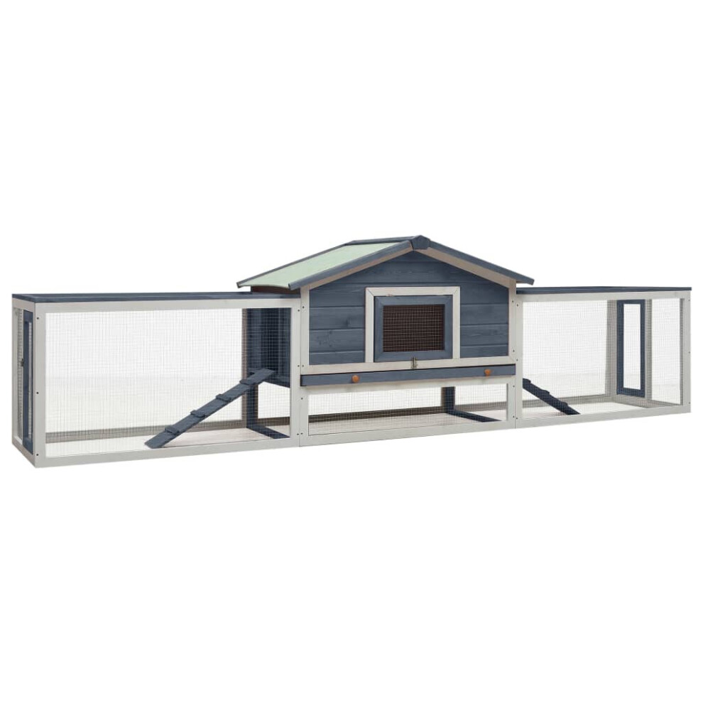Vidaxl Solid Pine & Fir Wood Rabbit Hutch Outdoor Wooden Rabbit House Grey