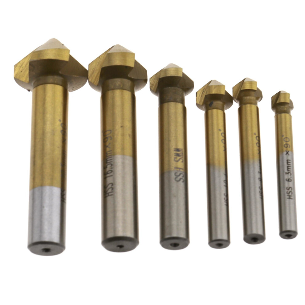 6Pcs 3 Flute Titanium Coated Hss Countersink Drill Bits 6.3-20.5Mm Set For Metal 4894670180485