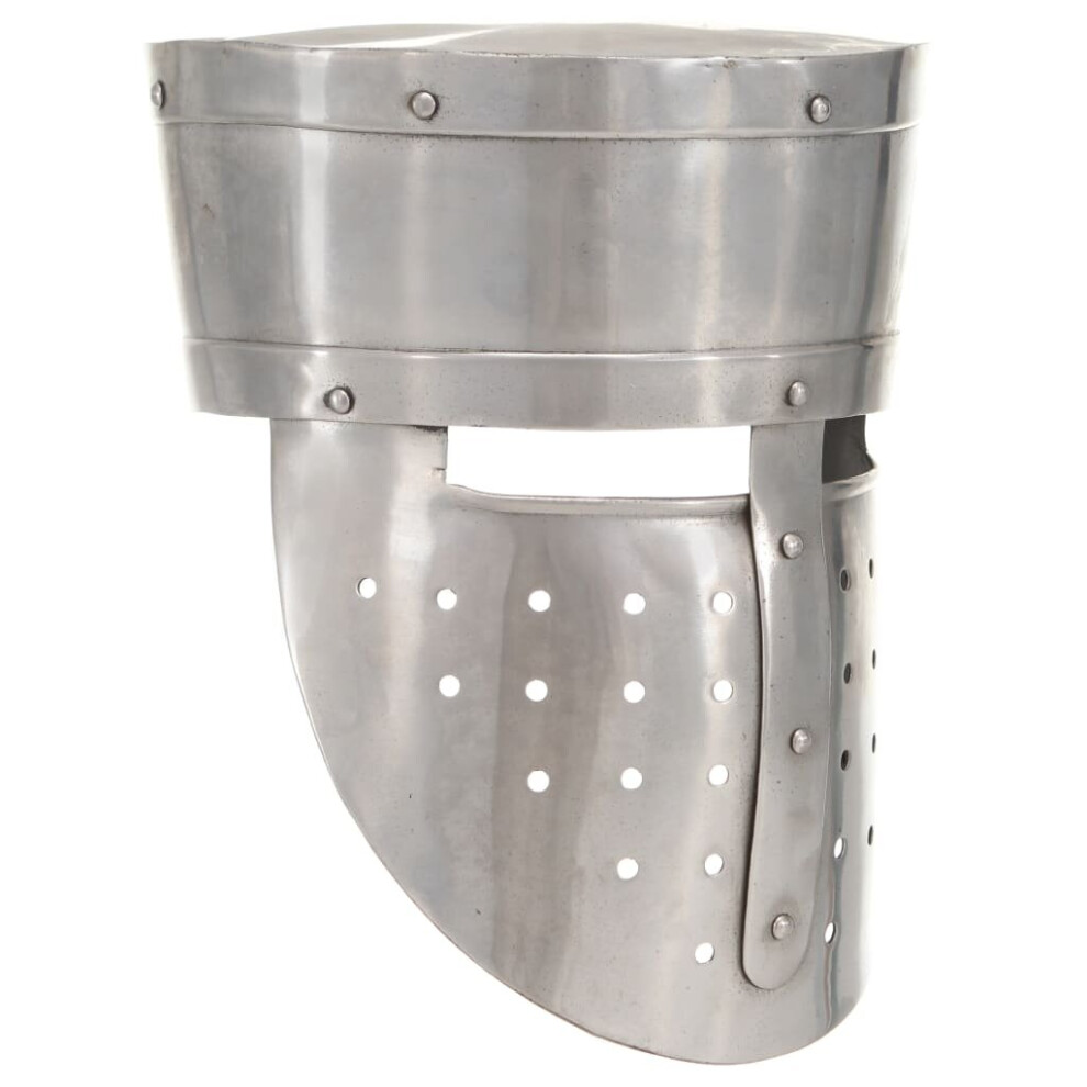 Vidaxl Medieval Knight Helmet Antique Replica Larp Silver Steel Warrior Weapon