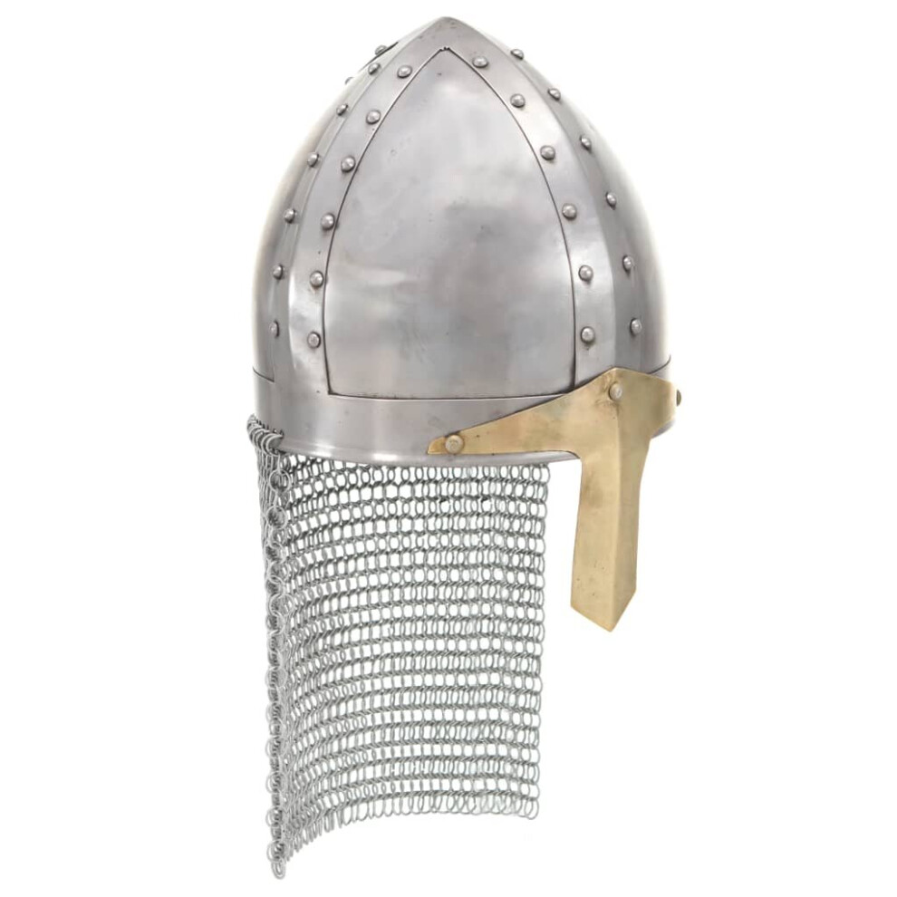 Vidaxl Crusader Knight Helmet Larp Replica Silver Steel Armour Warrior Weapon Silver,Multicoloured