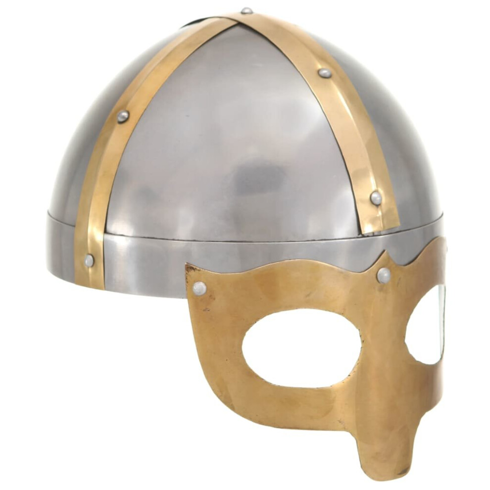 Vidaxl Viking Helmet Antique Replica Larp Silver Steel Armour Warrior Weapon Silver,Multicoloured