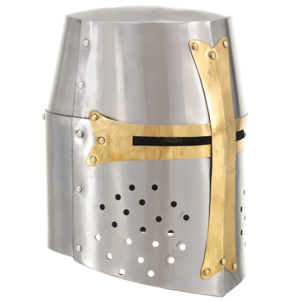 Vidaxl Medieval Crusader Knight Helmet Larp Replica Silver Steel Armour Weapon Silver,Multicoloured