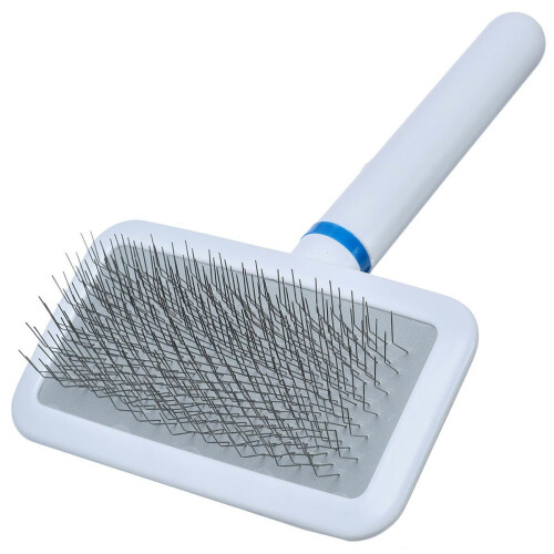Doggyman White Slicker Gentle Pet Grooming Brush with Soft Pins, Small