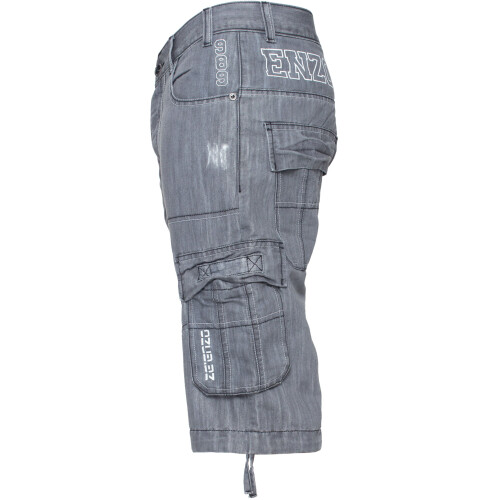 Ze Enzo (Grey, 34") Enzo Mens Shorts Raw Combat Cargo Pockets Denim 2