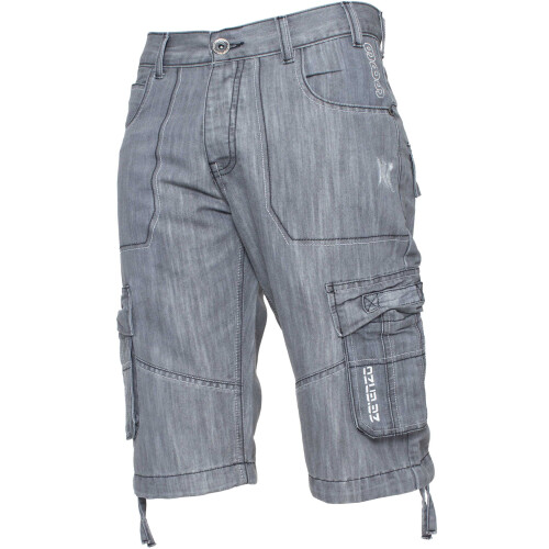 Ze Enzo (Grey, 34") Enzo Mens Shorts Raw Combat Cargo Pockets Denim
