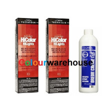 (Red (2x), Dev (Vol. 20) 16oz) L'Oreal HiColor Red HiLights For Dark Hair Only