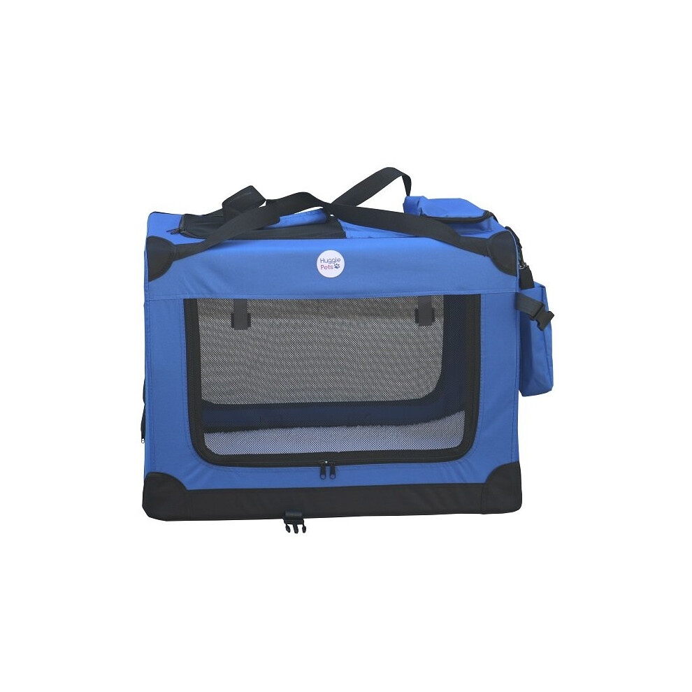 HugglePets Fabric Crate Foldable Pet Carrier - Blue, Small