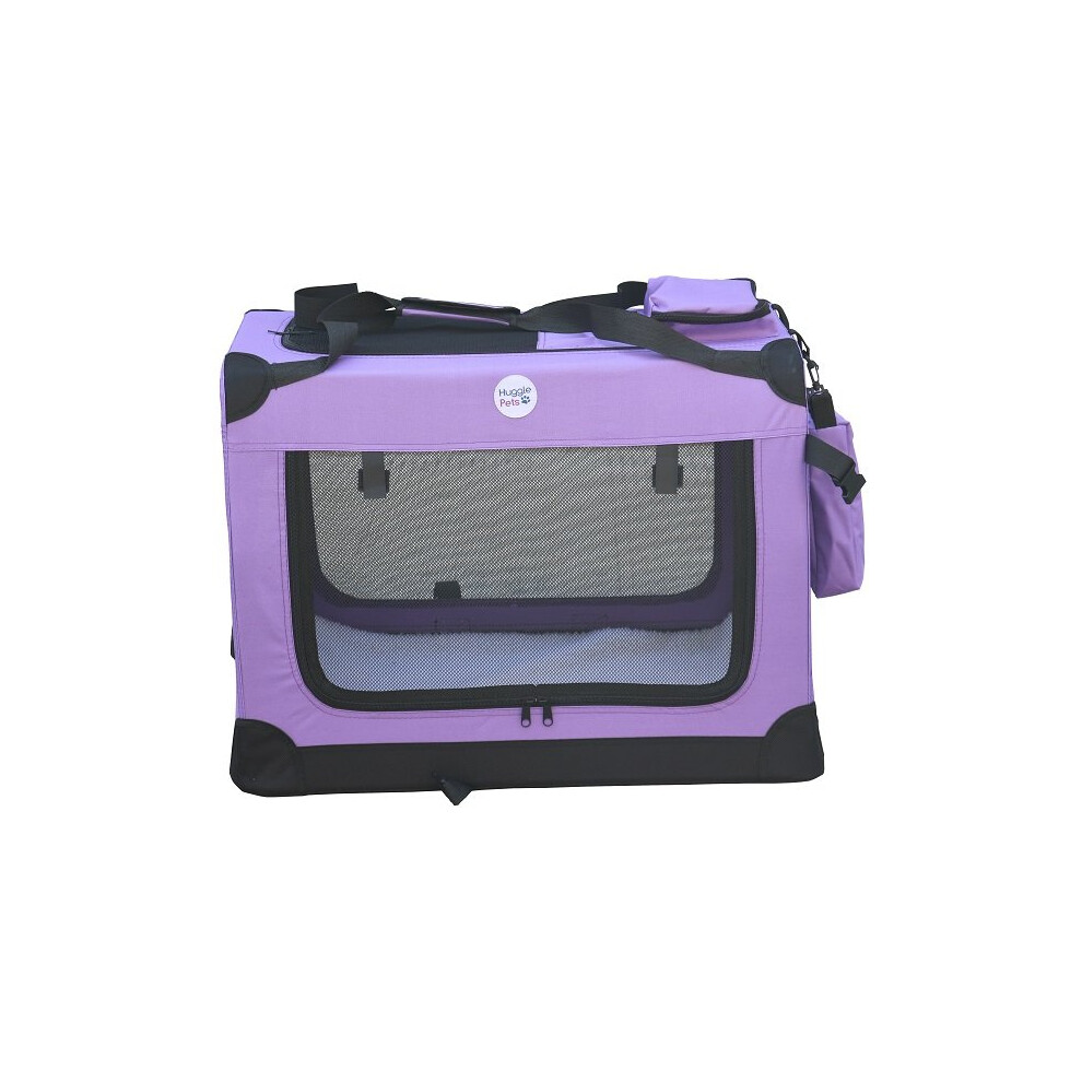HugglePets Fabric Crate Foldable Pet Carrier - Purple, Medium