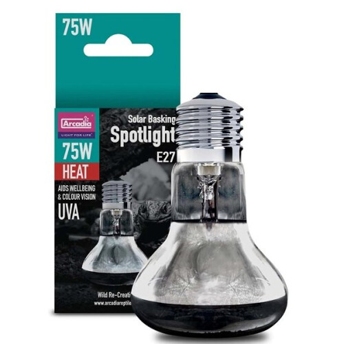 Arcadia Solar Basking Floodlight 75W — Warm Ambient Heat for Reptile Enclosures, E27 Fitting