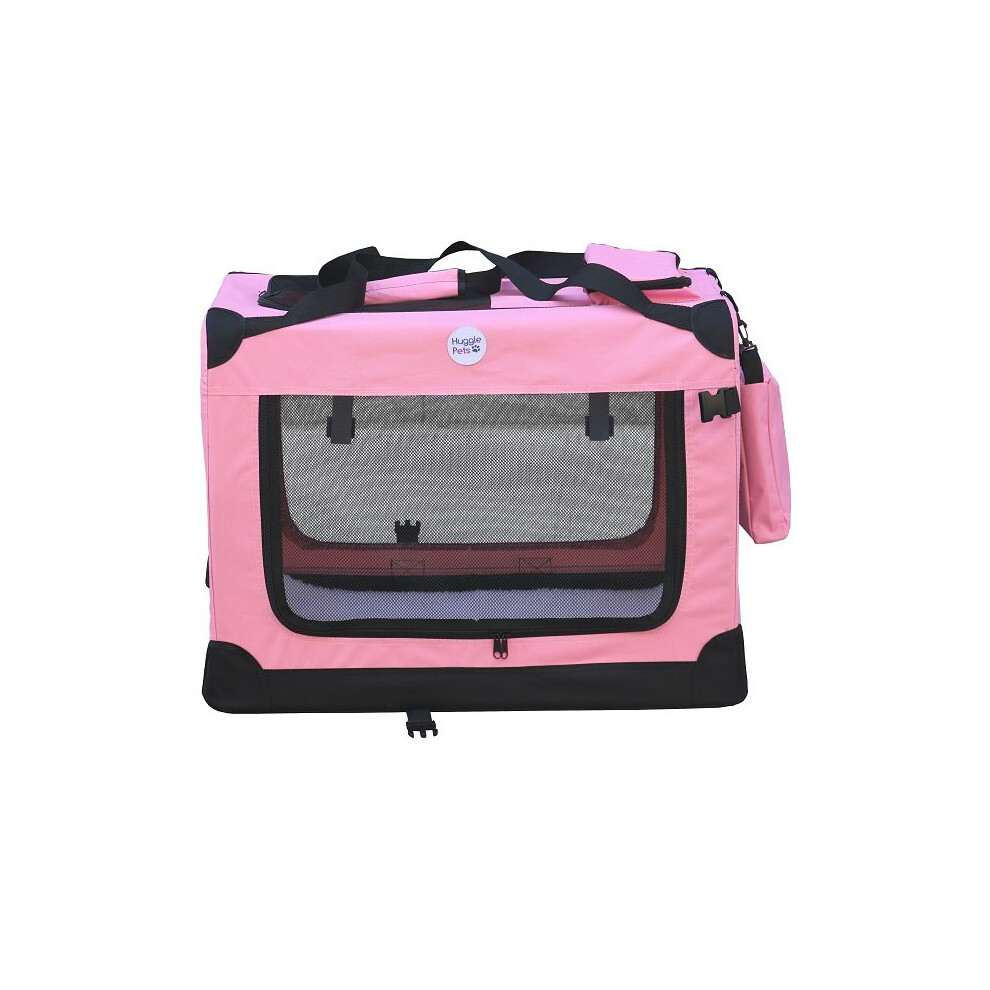 HugglePets Fabric Crate Foldable Pet Carrier - Pink, Medium