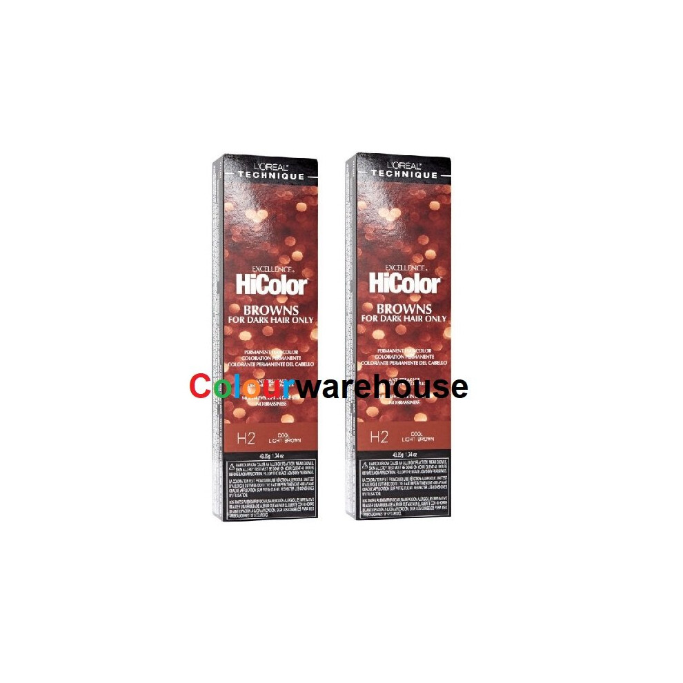 (H2 â 2pcs) L'Oreal HiColor H2 Cool Light Brown, Browns For Dark Hair Only