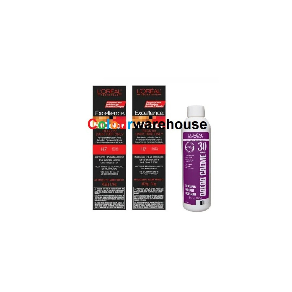 (H7 (2x), Dev (Vol. 30) 8oz) L'Oreal HiColor H7 Sizzling Copper, Reds For Dark Hair Only