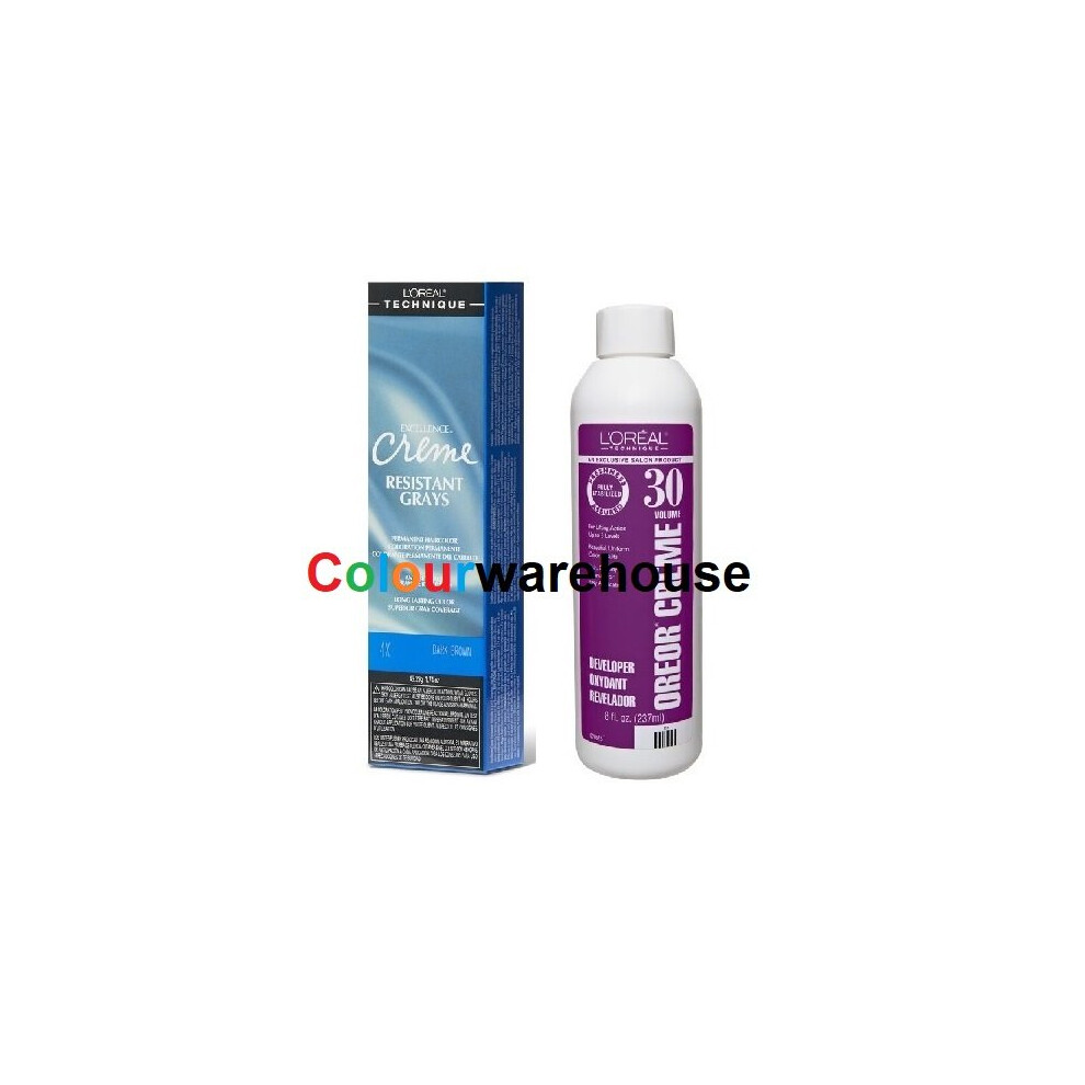 LâOrã©Al Paris (4X, Dev (Vol. 30) 8Oz) L'oreal Excellence Creme Resistant Grays 4X Dark Brown Permanent Haircolor