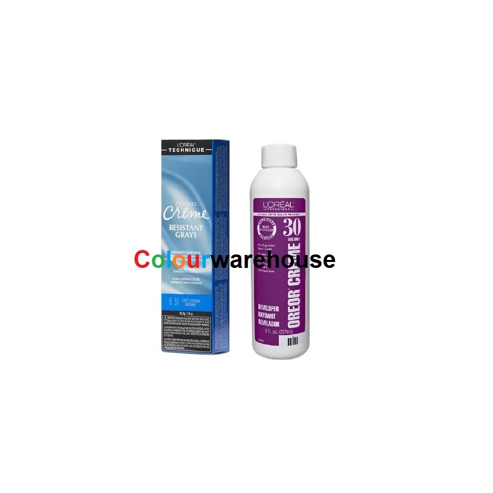 LâOrã©Al Paris (6.3X, Dev (Vol. 30) 8Oz) L'oreal Excellence Creme Resistant Grays 6.3X Light Golden Brown Permanent Haircolor