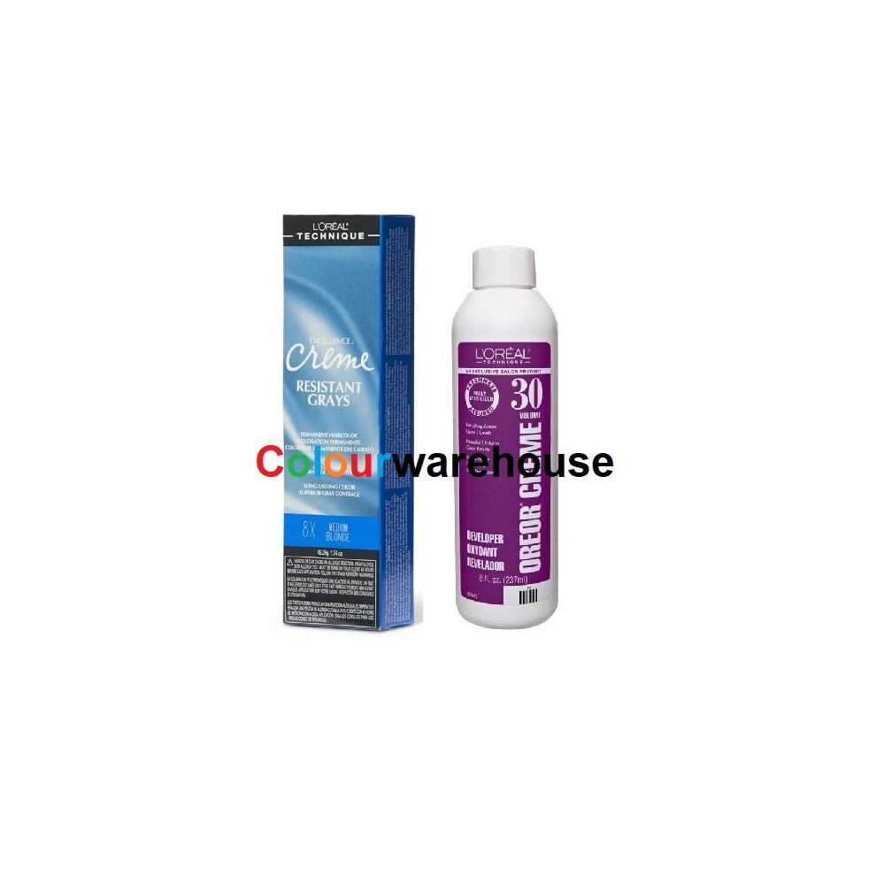 LâOrã©Al Paris Multicoloured (8X, Dev (Vol. 30) 8Oz) L'oreal Excellence Creme Resistant Grays 8X Medium Blonde Permanent Haircolor