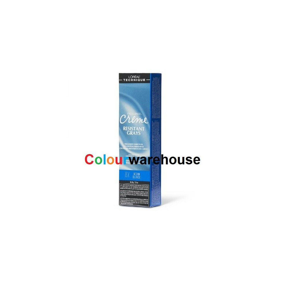 New L’oréal Paris (8X Medium Blonde ) L'oreal Excellence Creme Resistant Grays 8X Medium Blonde Permanent Haircolor Multicoloured