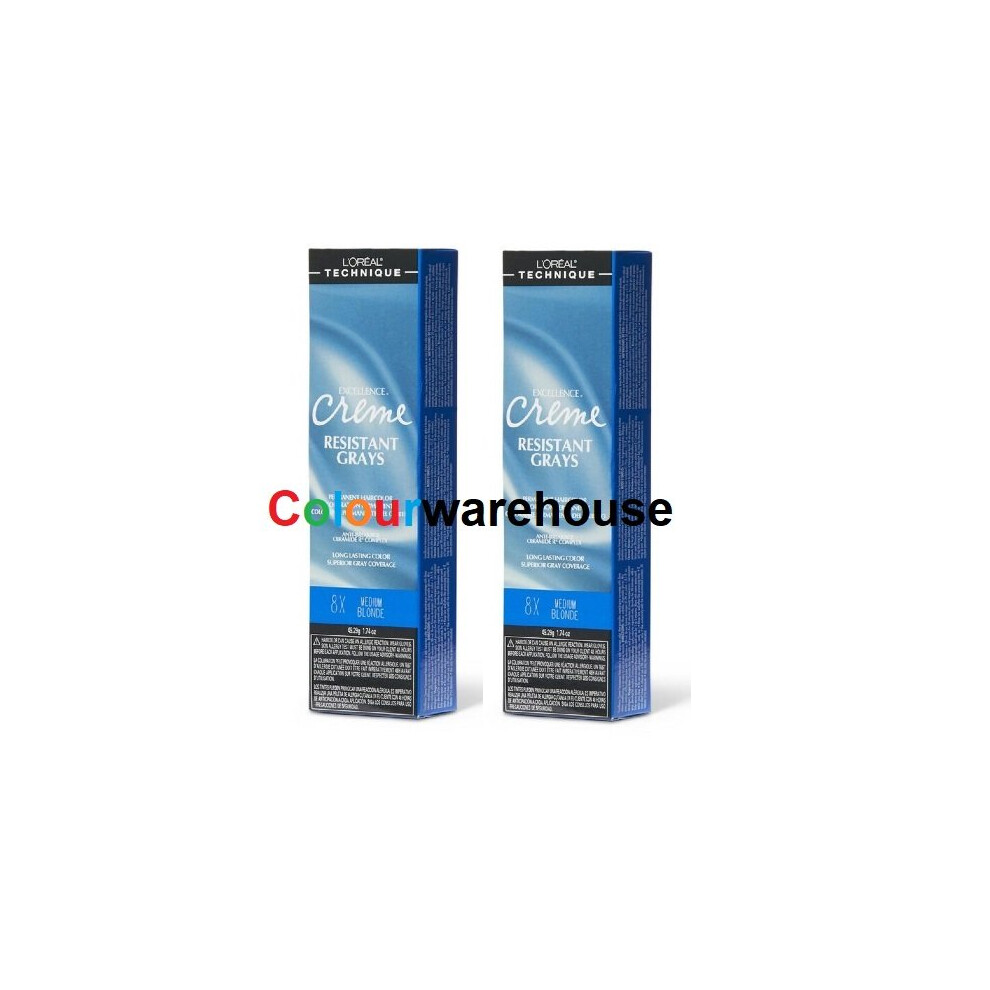 New L’oréal Paris (8X – 2Pcs) L'oreal Excellence Creme Resistant Grays 8X Medium Blonde Permanent Haircolor Multicoloured