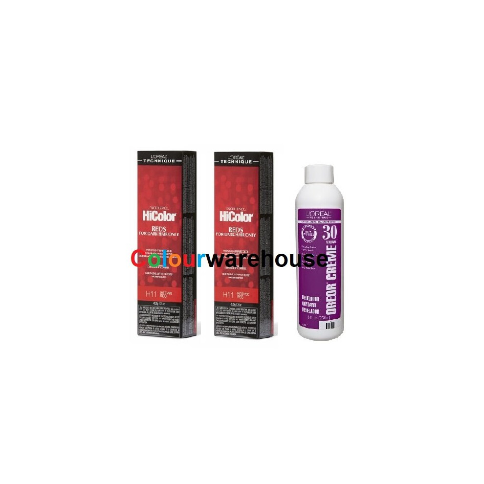 (H11 (2x), Dev (Vol. 30) 8oz) L'Oreal HiColor H11 Intense Red, Reds For Dark Hair Only
