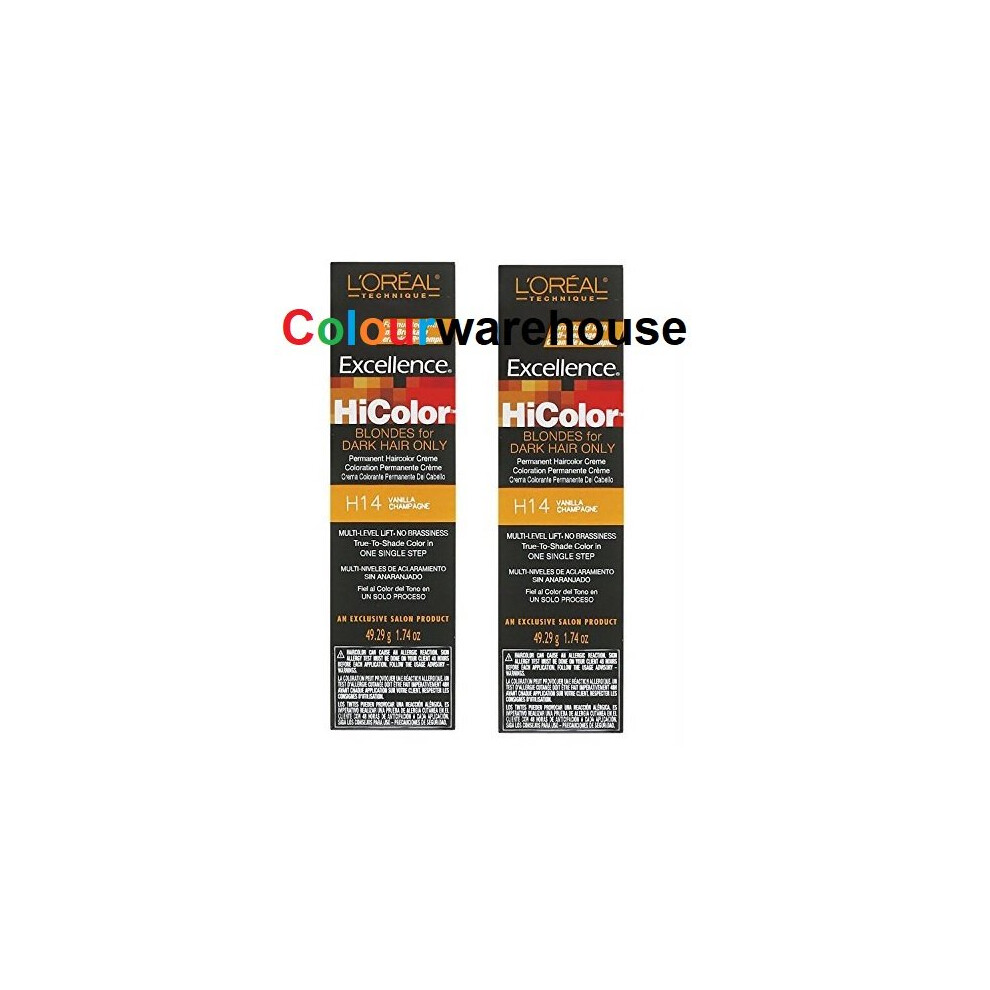 LâOrã©Al Paris White,Multicoloured (H14 Â 2Pcs) L'oreal Hicolor H14 Vanilla Champagne, Blondes For Dark Hair Only