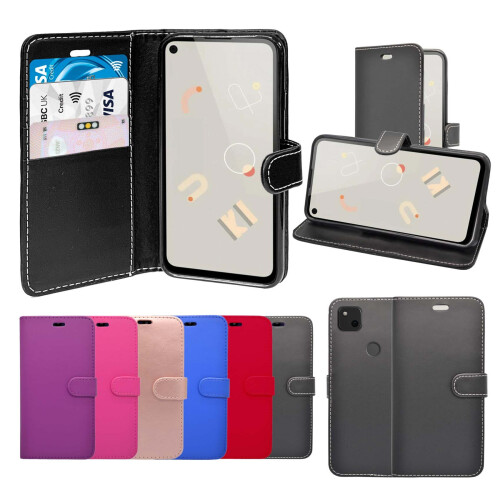 Google (Black) For Google Pixel 4a Wallet Flip PU Leather Pouch Case Cover