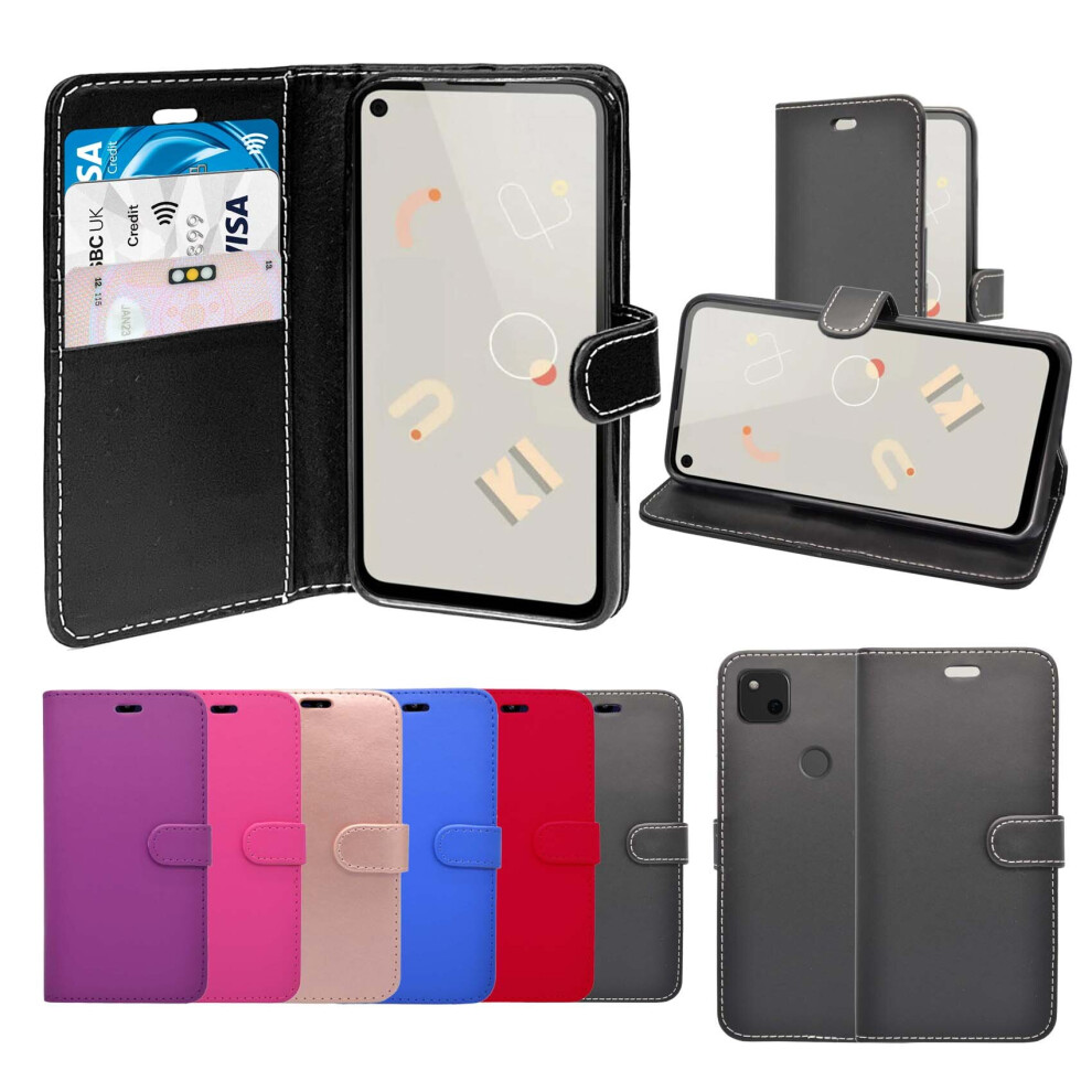Google (Black) For Pixel 4A Wallet Flip Pu Leather Pouch Case Cover Black