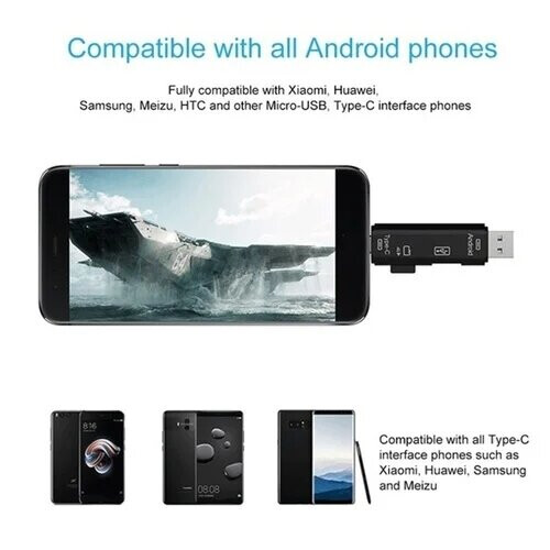 (black) 5 In 1 Multifunction Usb 3.0 Type C/Usb /Micro Usb/Tf Memory Card Reader OTG Card Reader Adapter 2