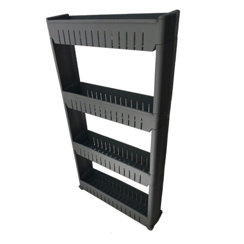 (4 Tiers, Grey) Slide Out Storage Tower Folding 3/4 Tier Rolling Castor Kitchen Trolley Rack UK 1