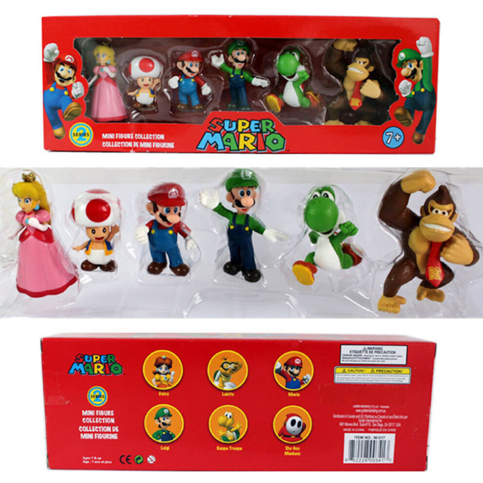 Eastvaps 6Pcs Set Super Mario Bros Figures - Luigi, Yoshi, Mushroom & Donkey Toy Dolls