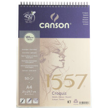 Canson 1557 Spiral Bound Pad - A4 Size 120gsm 50 sheets extra white light grain