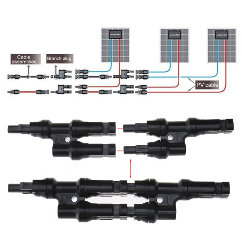4X Solar Panel MC4 T Branch Connectors Cable Splitter Coupler Combiner Black 2
