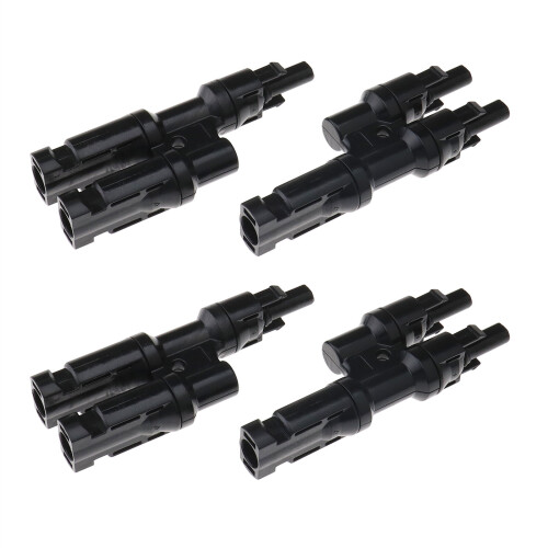4X Solar Panel MC4 T Branch Connectors Cable Splitter Coupler Combiner Black 1