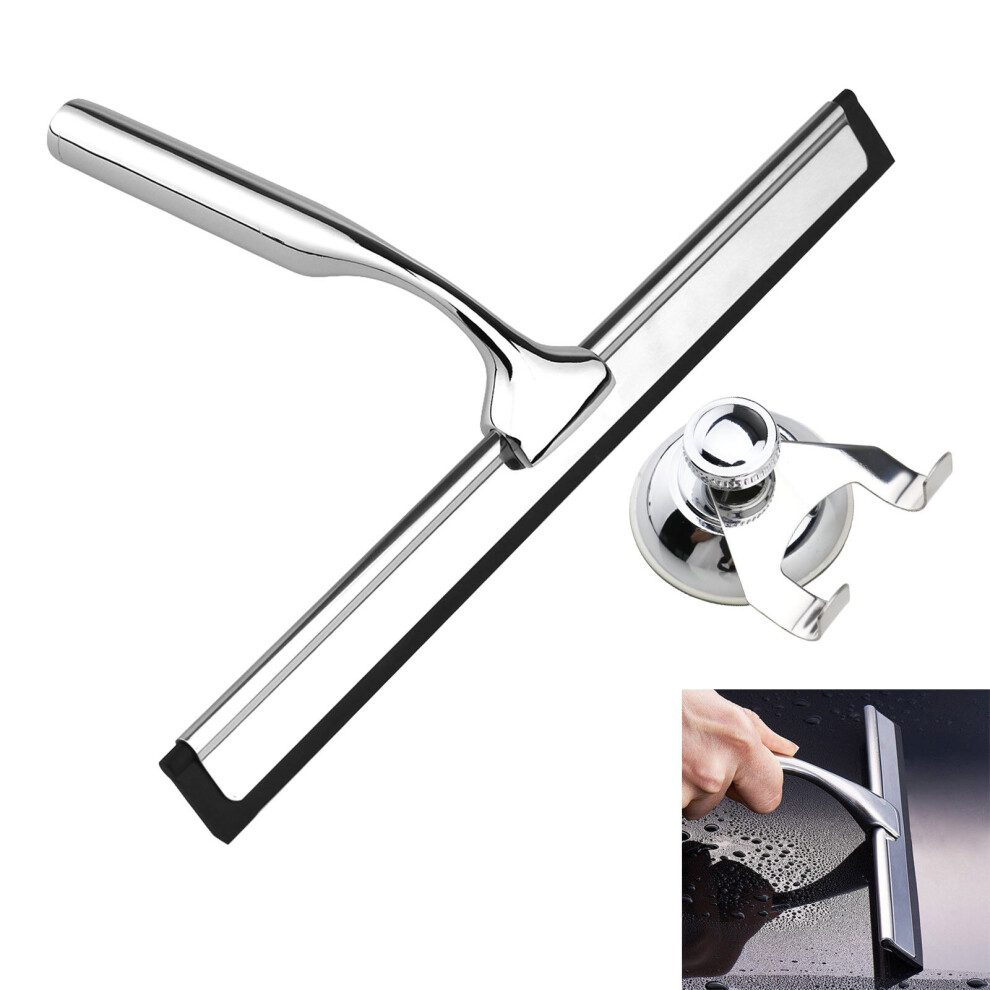 Steel Window Glass Wiper Cleaner Squeegee Shower Bathroom Mirror Brush