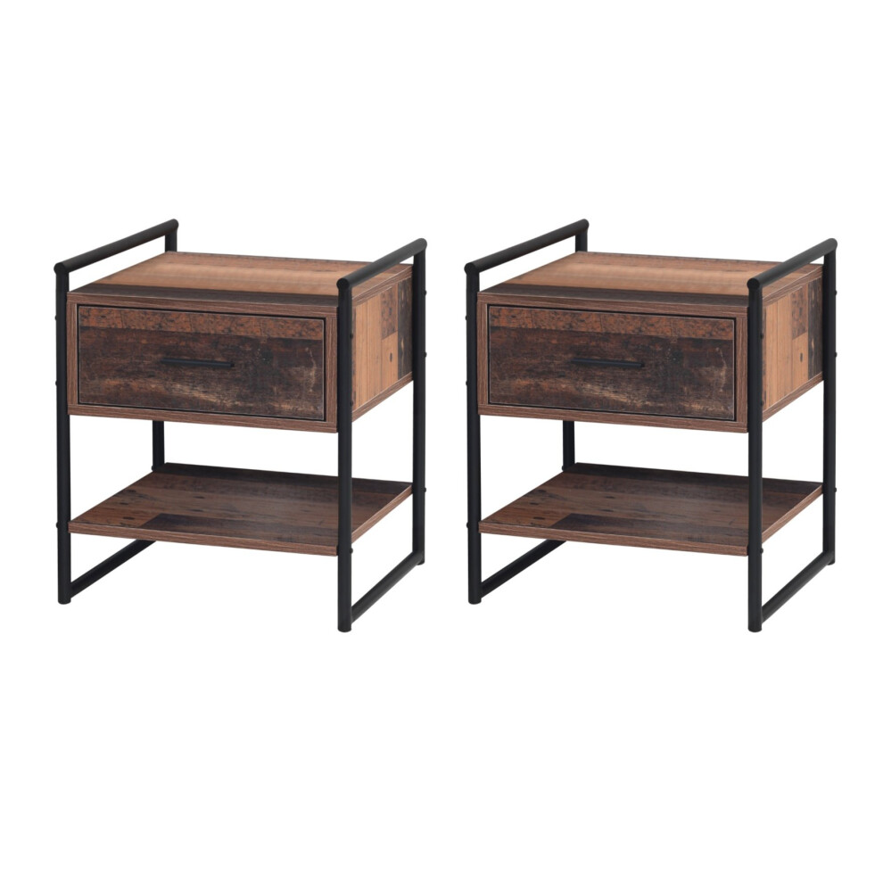 Abbey 2x Bedside Cabinet Bedroom Nightstand Table 1 Drawer Rustic Urban