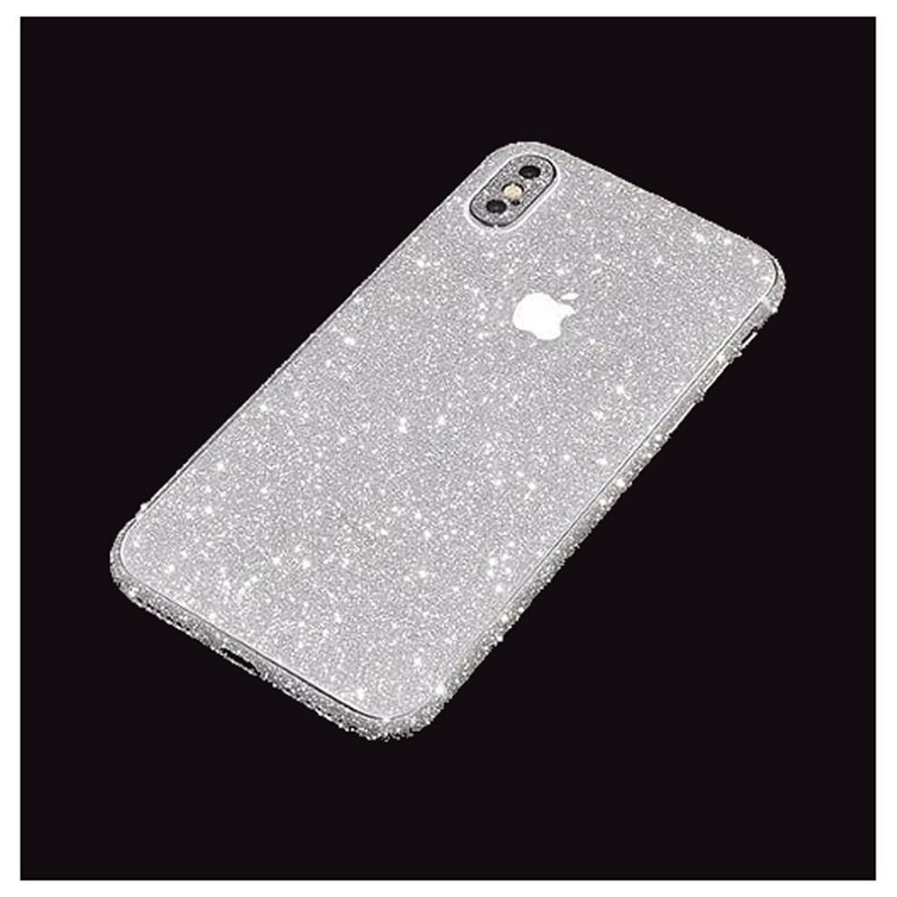 For Iphone Xs - Glitter Bling Rear Glass Protector Silver 7437135551559
